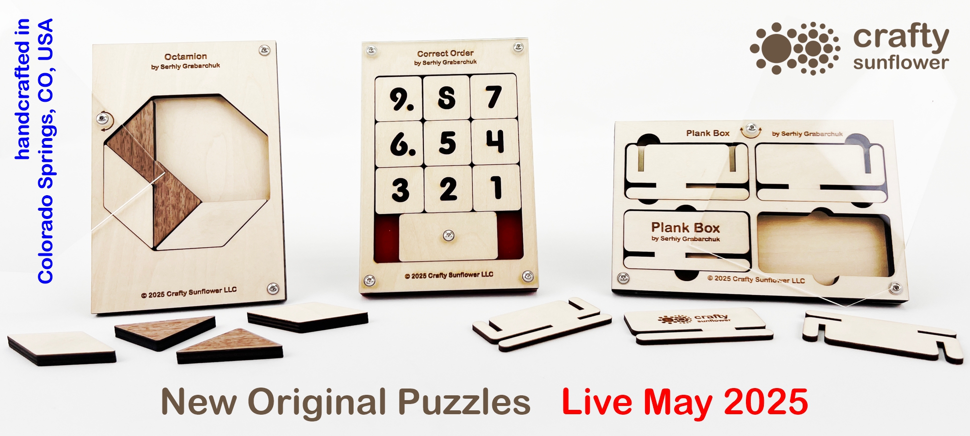 New Original Puzzles at Crafty Sunflower Etsy: Plank Box, Octamion, Correct Order